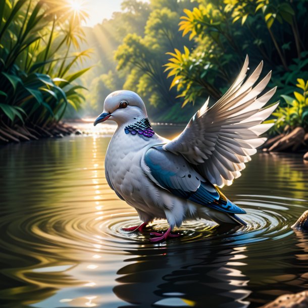 Drawing of a dove in a hat in the river