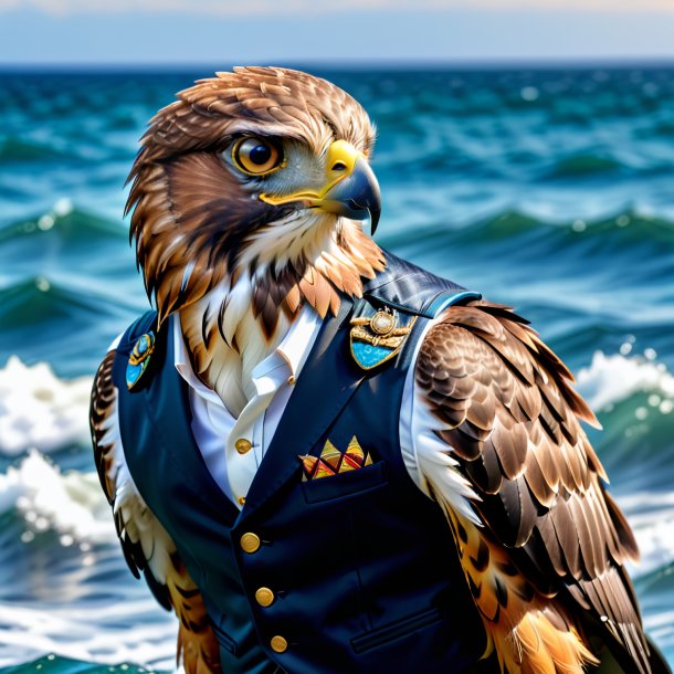 Image of a hawk in a vest in the sea