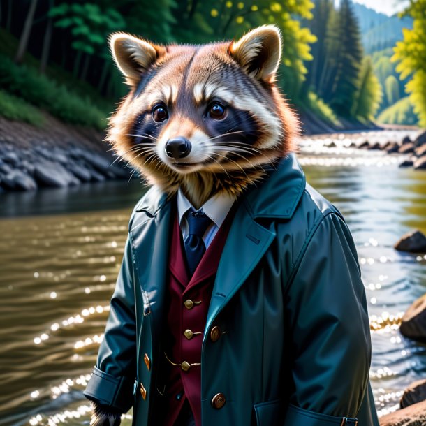 Photo of a raccoon in a coat in the river