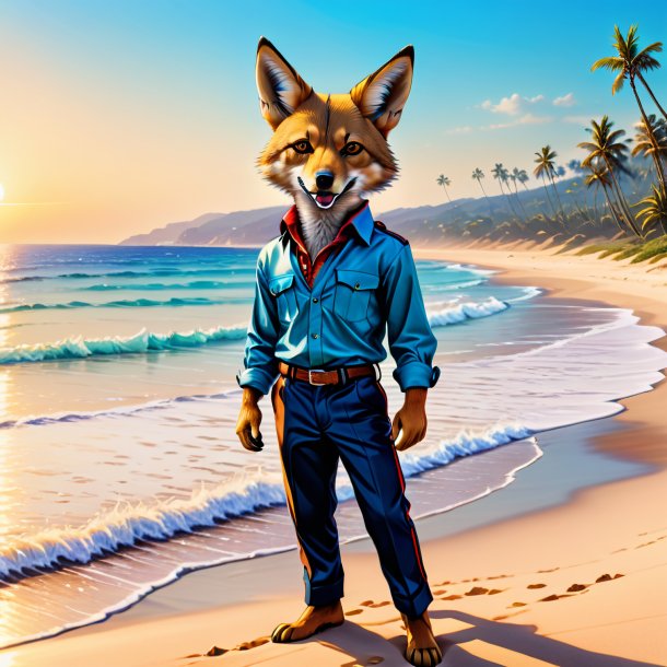 Drawing of a jackal in a trousers on the beach