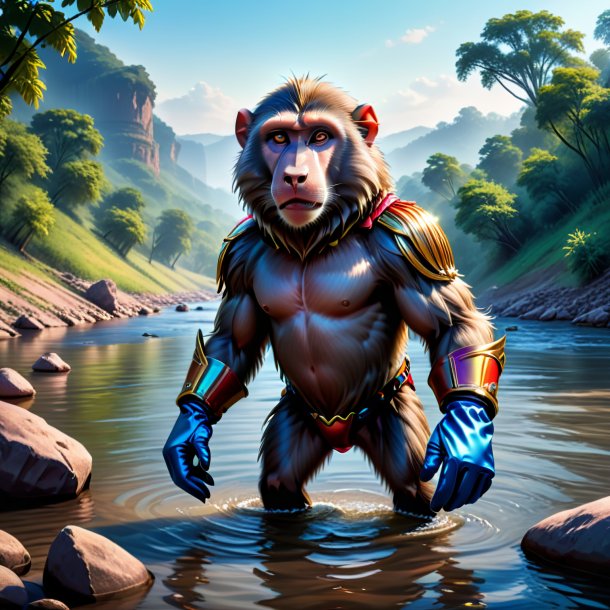 Illustration of a baboon in a gloves in the river