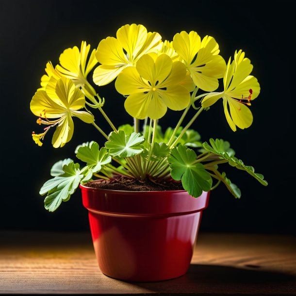 "portrait of a yellow geranium, scarlet"