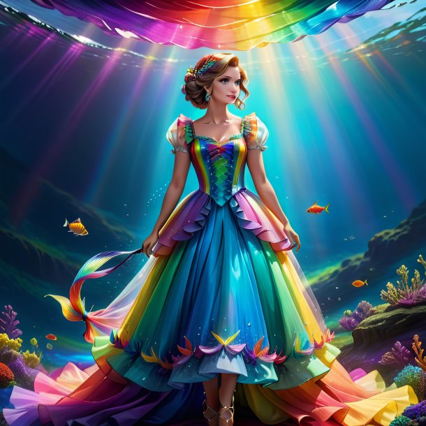 Drawing of a fish in a dress on the rainbow