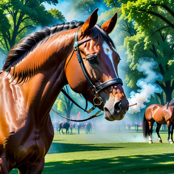 Pic of a smoking of a horse in the park