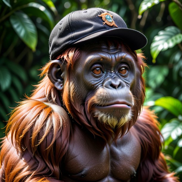 Photo of a orangutan in a black cap