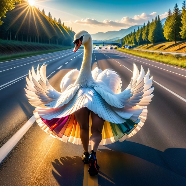 Imagen de un cisne en una falda en la carretera