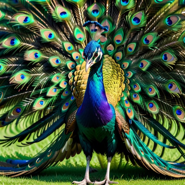 Picture of a threatening of a peacock on the field