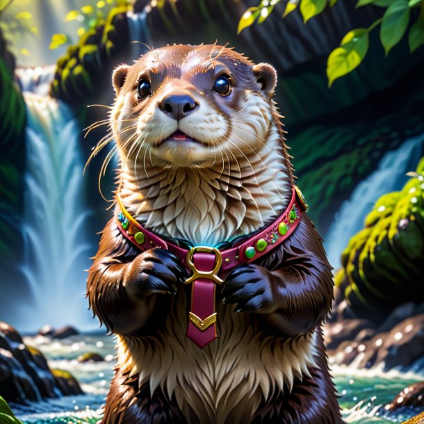 Image d'une loutre dans une ceinture dans la cascade