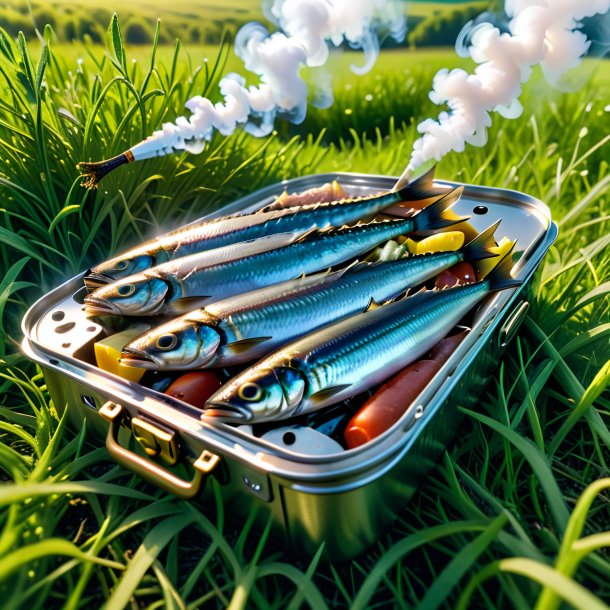 Image of a smoking of a sardines in the meadow