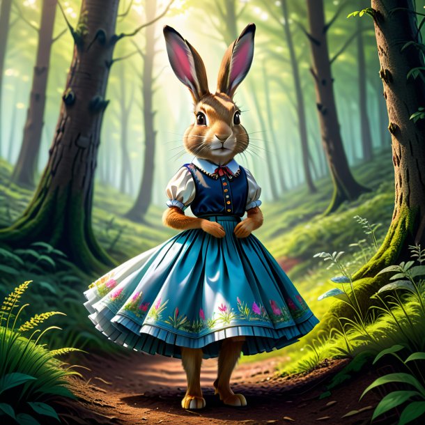 Illustration of a hare in a skirt in the forest