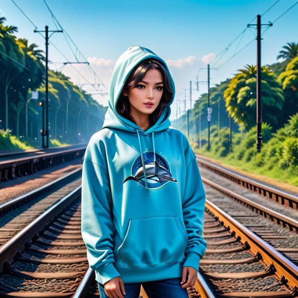 Pic of a dolphin in a hoodie on the railway tracks