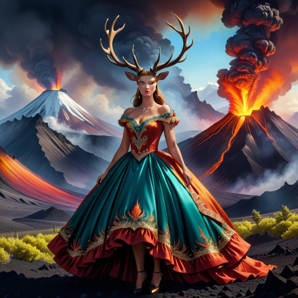 Drawing of a elk in a dress in the volcano