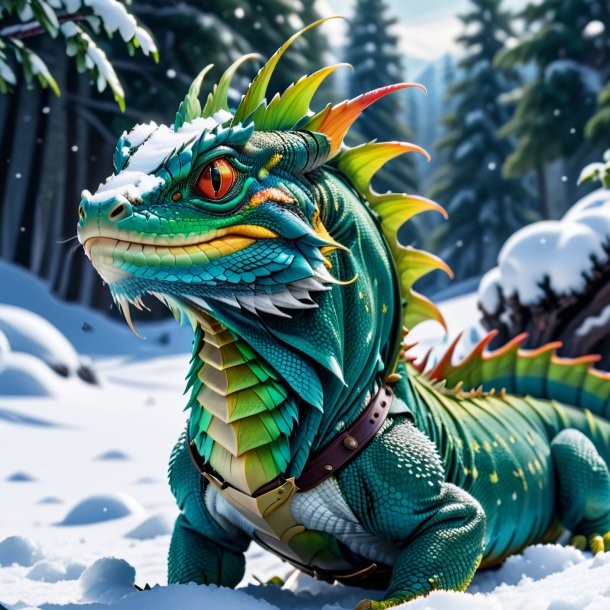 Picture of a basilisk in a belt in the snow