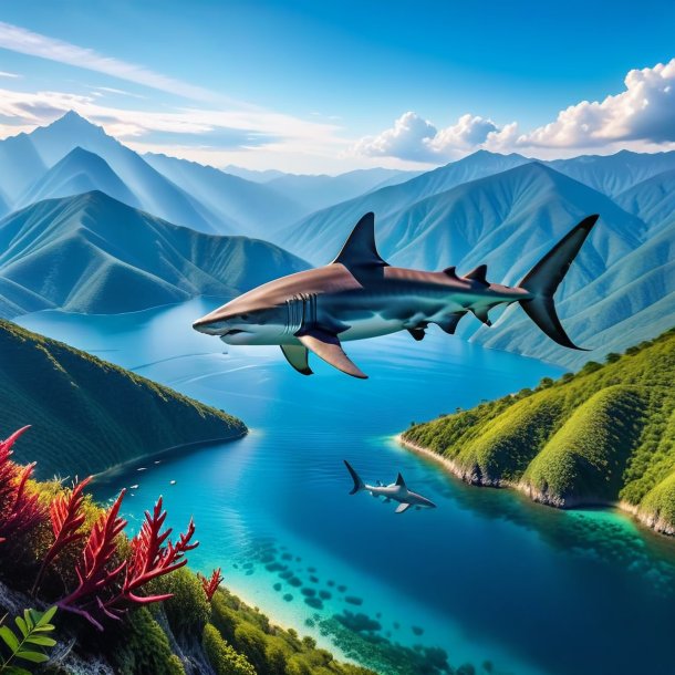 Photo of a swimming of a hammerhead shark in the mountains