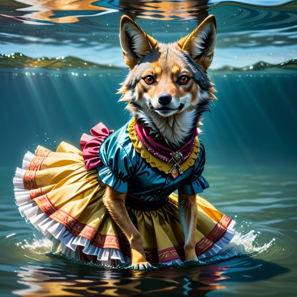 Drawing of a jackal in a skirt in the water