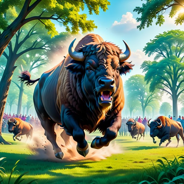 Picture of a jumping of a buffalo in the park