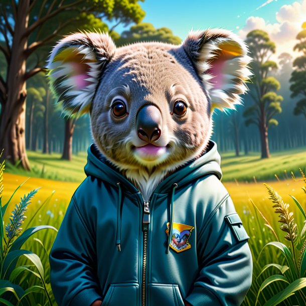 Drawing of a koala in a hoodie in the meadow