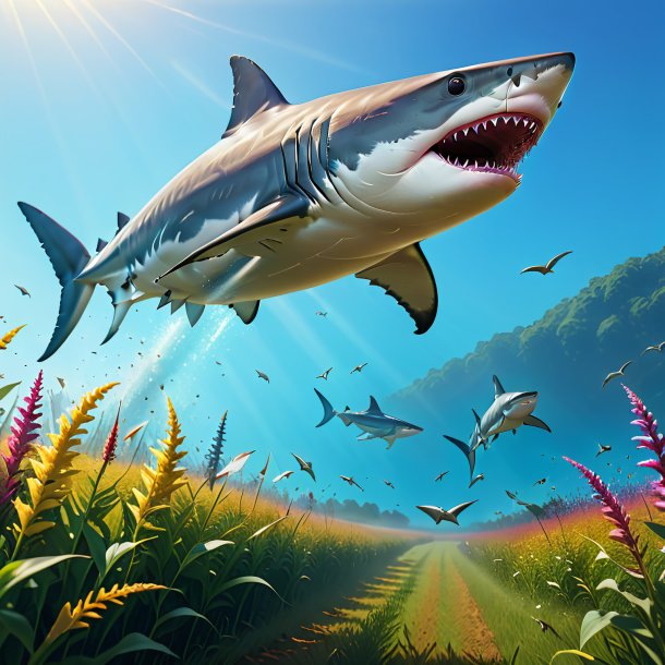 Picture of a jumping of a shark in the meadow