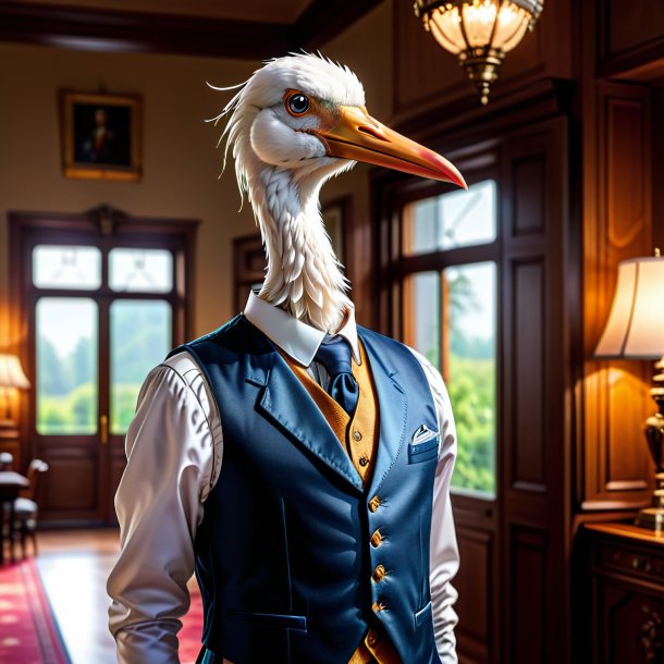 Photo d'une cigogne dans un gilet dans la maison