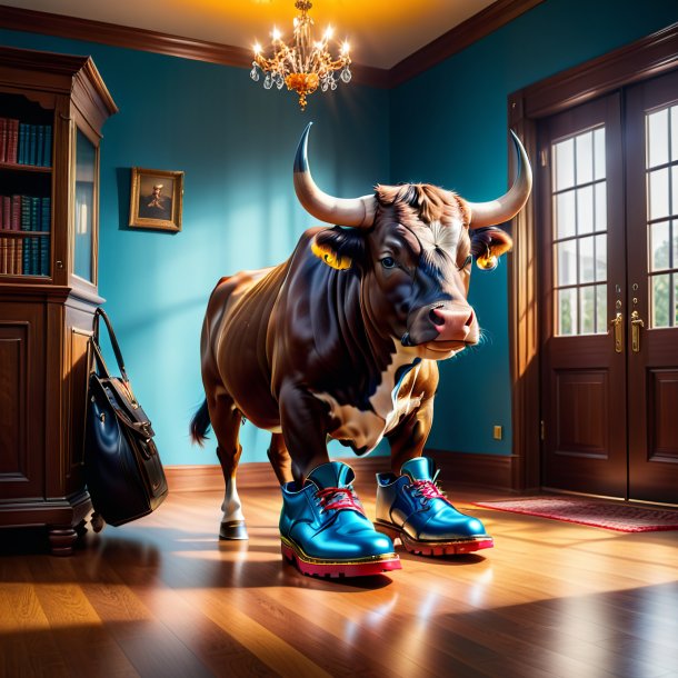 Photo of a bull in a shoes in the house