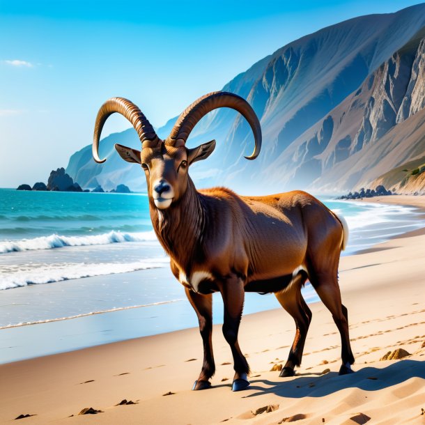 Picture of a threatening of a ibex on the beach