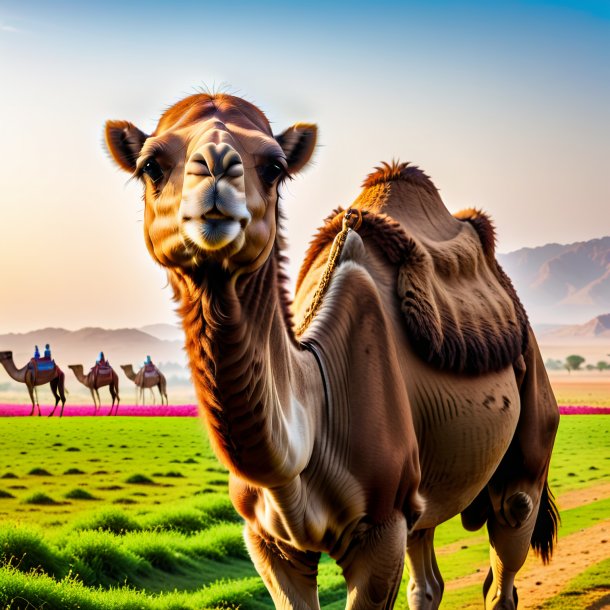 Pic of a waiting of a camel on the field