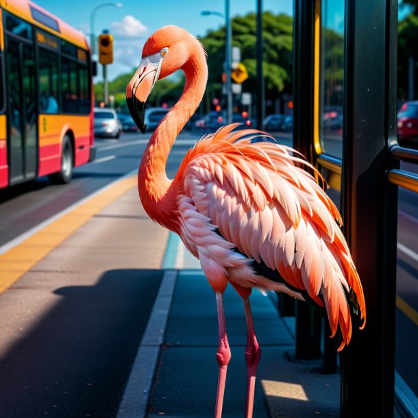 Foto de un flamenco en un cinturón en la parada de autobús