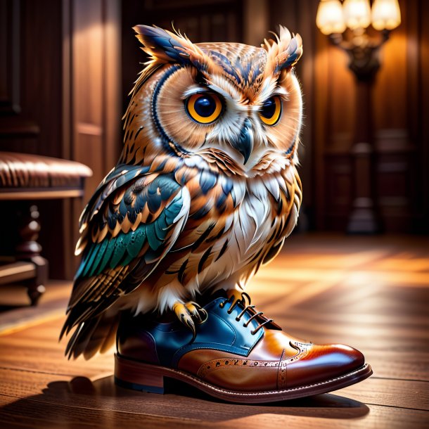 Photo of a owl in a brown shoes