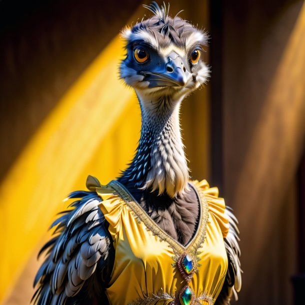 Picture of a emu in a yellow dress