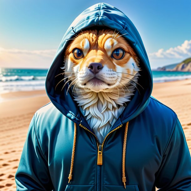 Image of a haddock in a hoodie on the beach