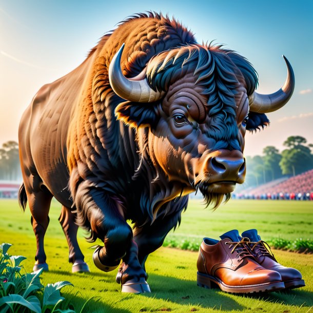 Picture of a buffalo in a shoes on the field