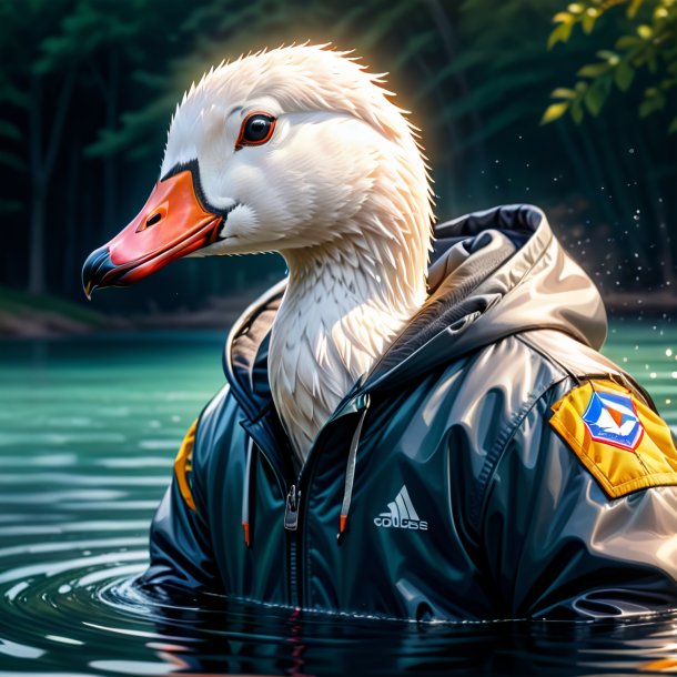 Drawing of a goose in a hoodie in the water