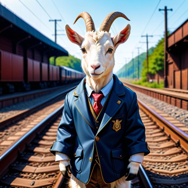 Illustration of a goat in a jacket on the railway tracks