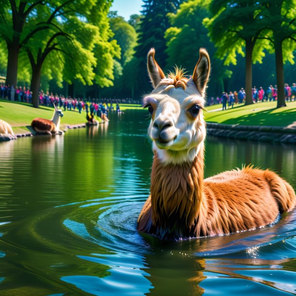 Pic d'une baignade d'un lama dans le parc