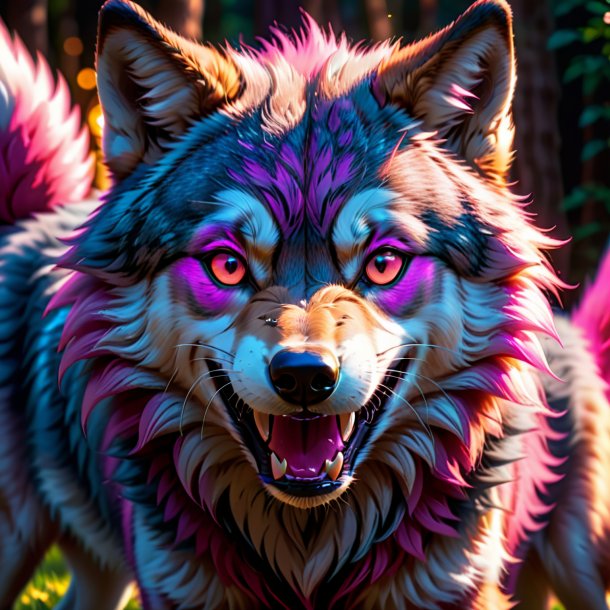 Foto de um lobo sorridente rosa