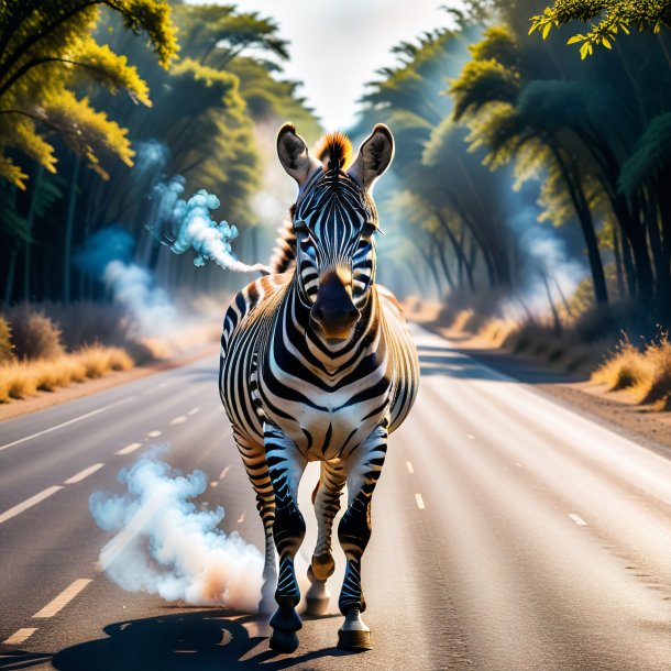 Photo of a smoking of a zebra on the road