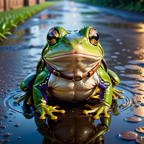 Image of a frog in a belt in the puddle