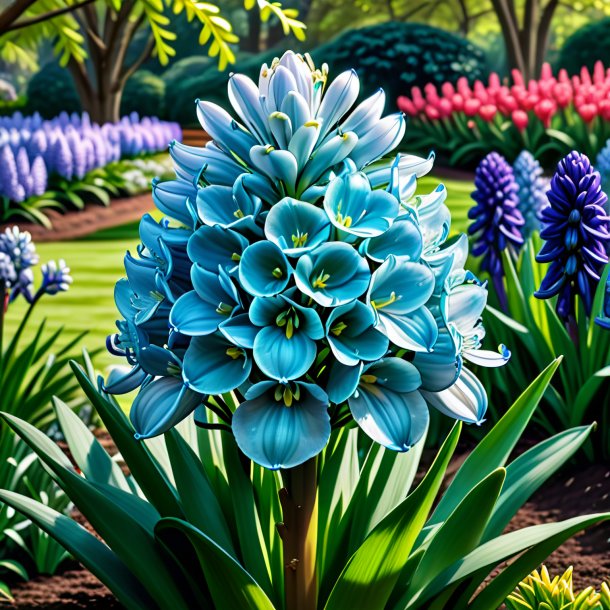 "drawing of a aquamarine hyacinth, garden"