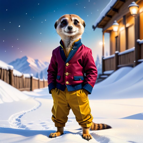 Picture of a meerkat in a trousers in the snow