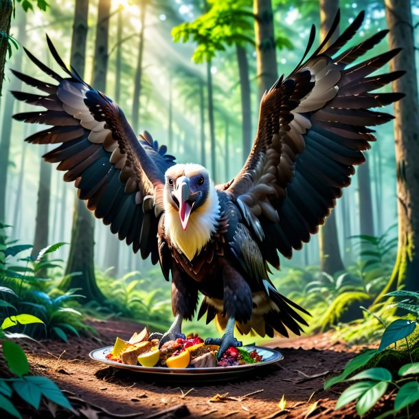 Image of a eating of a vulture in the forest