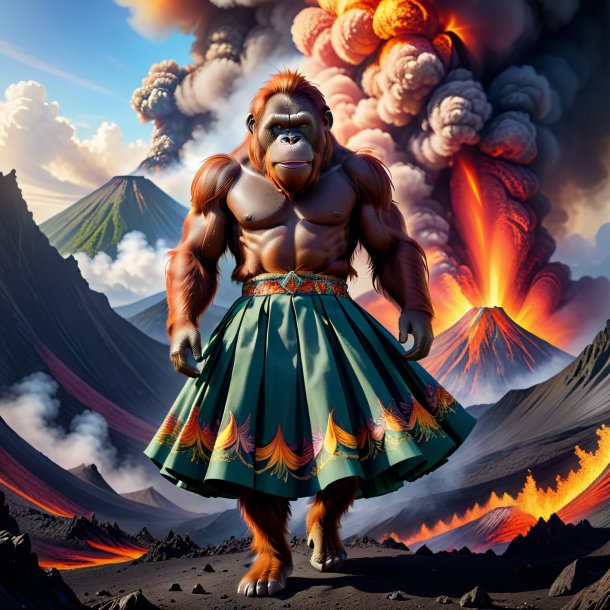 Drawing of a orangutan in a skirt in the volcano