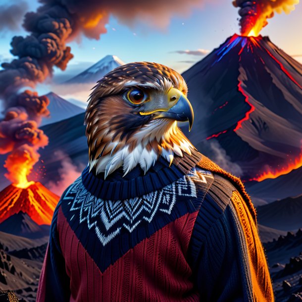 Picture of a hawk in a sweater in the volcano