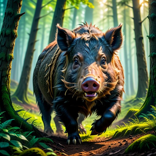 Photo of a playing of a boar in the forest