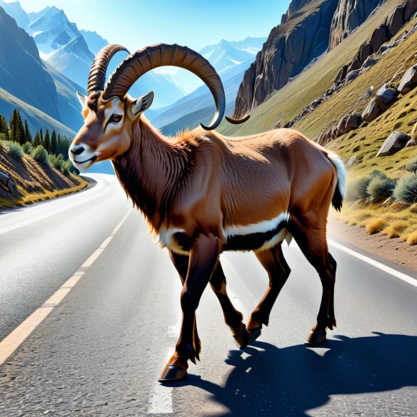 Dessin d'un ibex dans une chaussure sur la route