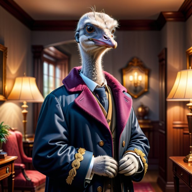 Illustration of a ostrich in a coat in the house