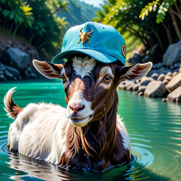 Pic d'une chèvre dans un chapeau dans l'eau