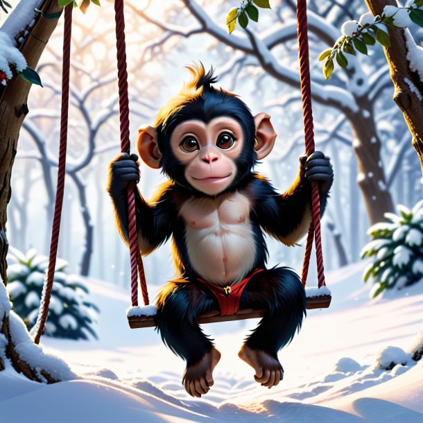 Photo of a swinging on a swing of a monkey in the snow