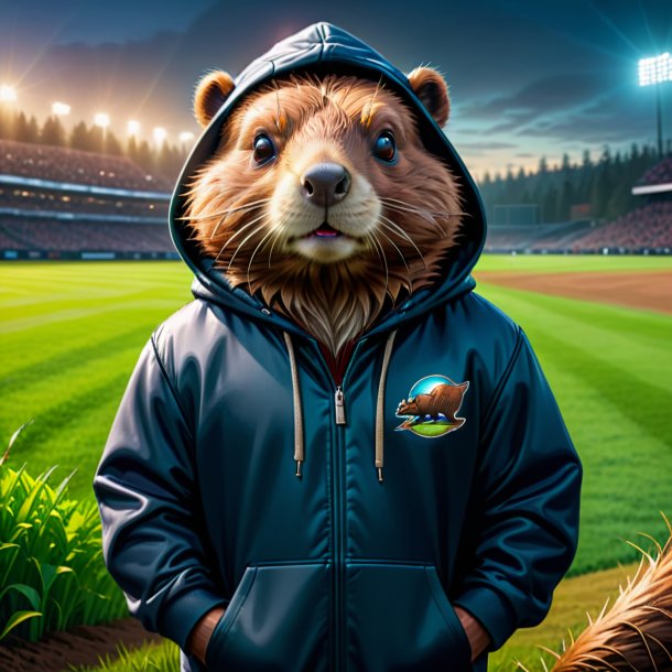 Drawing of a beaver in a hoodie on the field