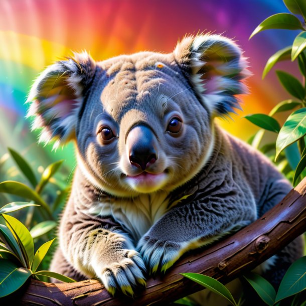 Picture of a sleeping of a koala on the rainbow