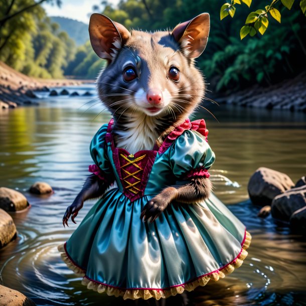 Foto de um gambá em um vestido no rio